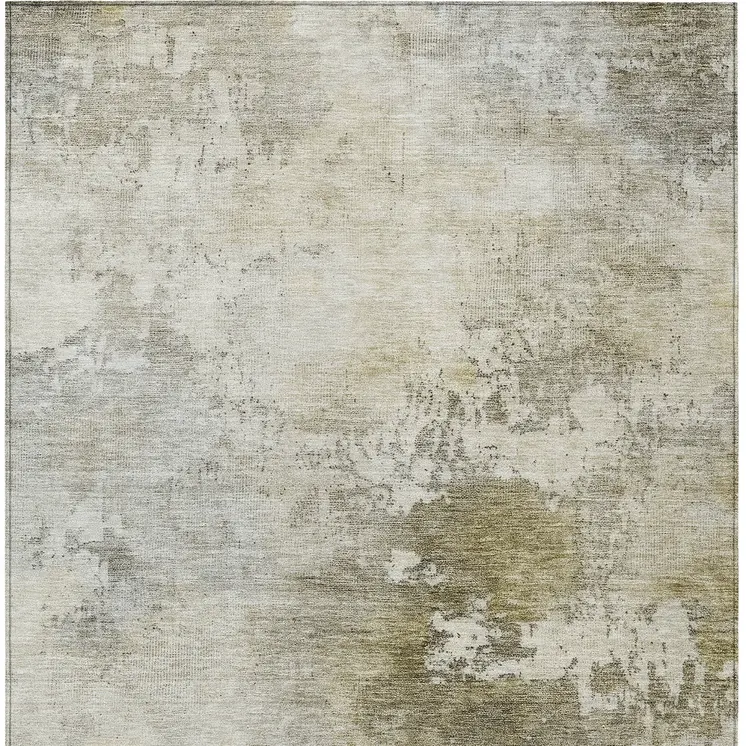 8' X 10' Wheat And Gray Abstract Washable Indoor Outdoor Area Rug