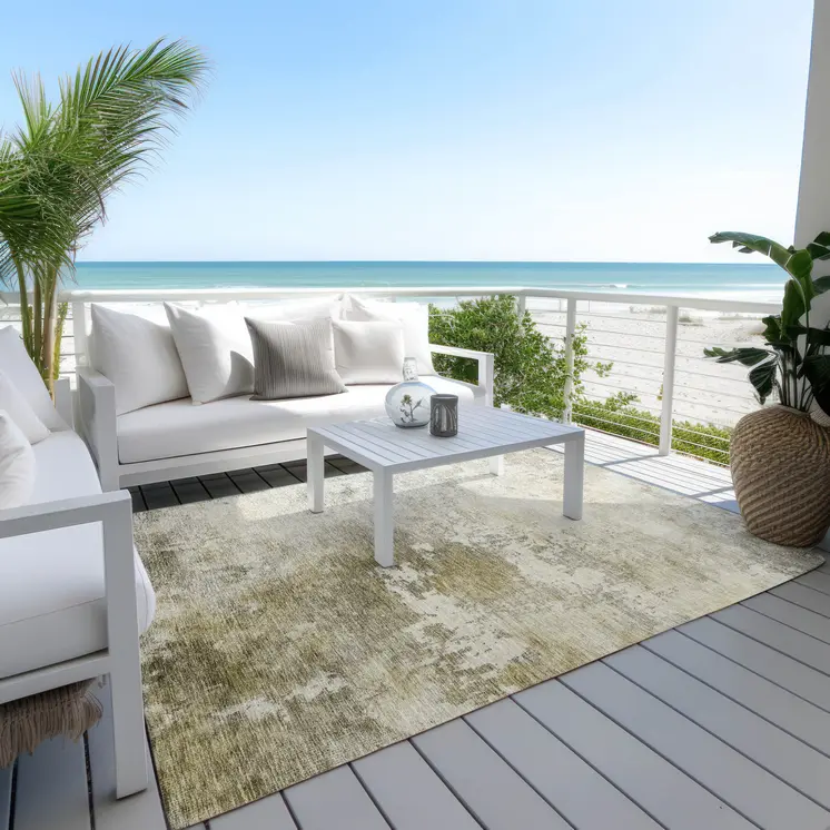 8' X 10' Wheat And Gray Abstract Washable Indoor Outdoor Area Rug