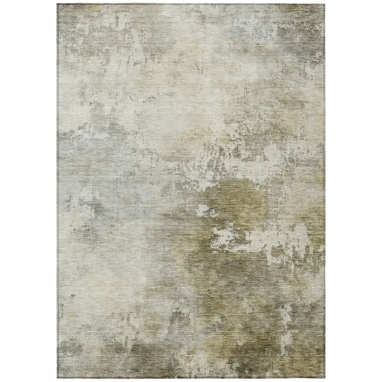 8' X 10' Wheat And Gray Abstract Washable Indoor Outdoor Area Rug