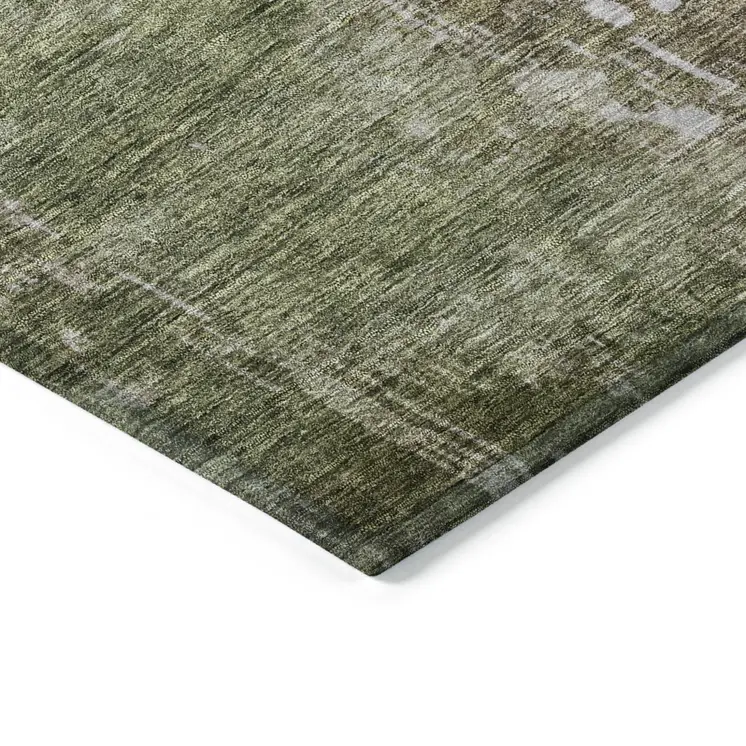 3' X 5' Brown And Green Abstract Washable Indoor Outdoor Area Rug