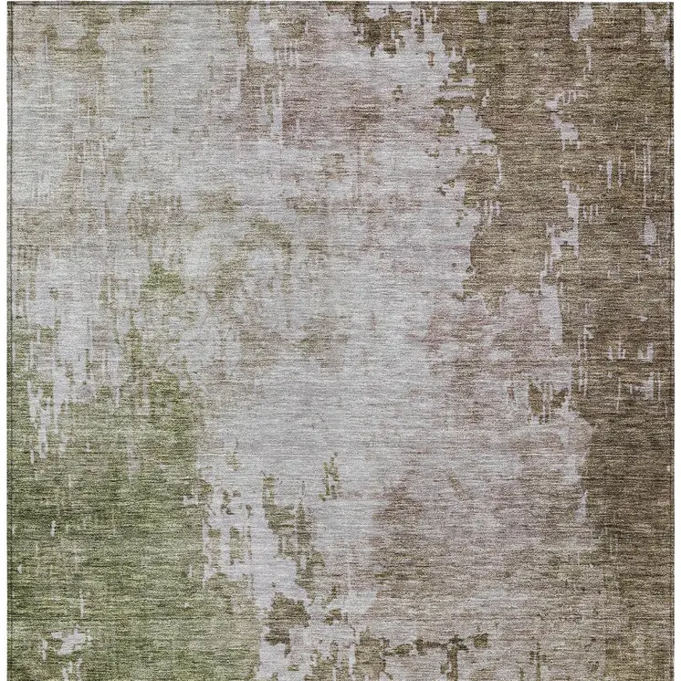 3' X 5' Brown And Green Abstract Washable Indoor Outdoor Area Rug