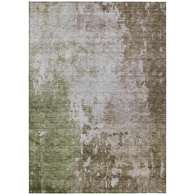 5' X 8' Brown And Green Abstract Washable Indoor Outdoor Area Rug