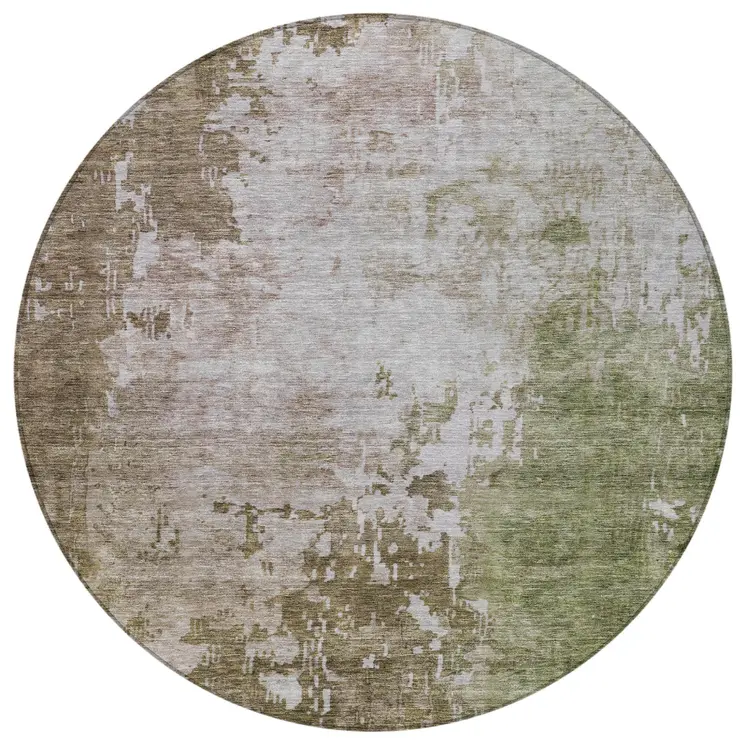 8' Brown And Green Round Abstract Washable Indoor Outdoor Area Rug