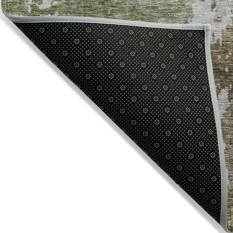 8' X 10' Brown And Green Abstract Washable Indoor Outdoor Area Rug