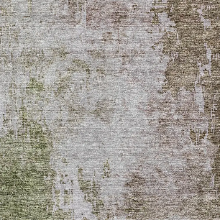 9' X 12' Brown And Green Abstract Washable Indoor Outdoor Area Rug