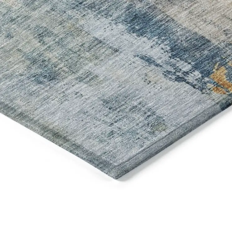 3' X 5' Linen Teal Blue And Copper Abstract Washable Indoor Outdoor Area Rug