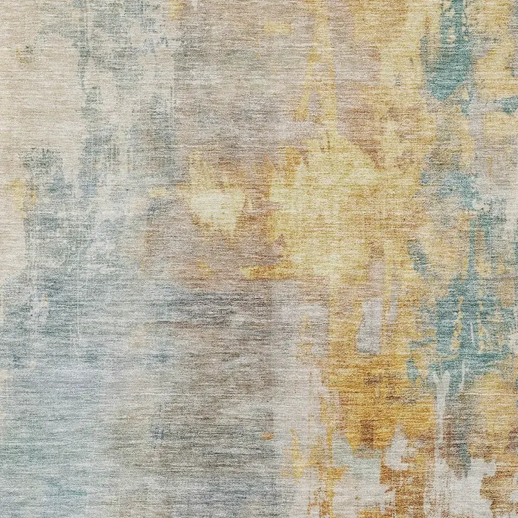 5' X 8' Linen Teal Blue And Copper Abstract Washable Indoor Outdoor Area Rug