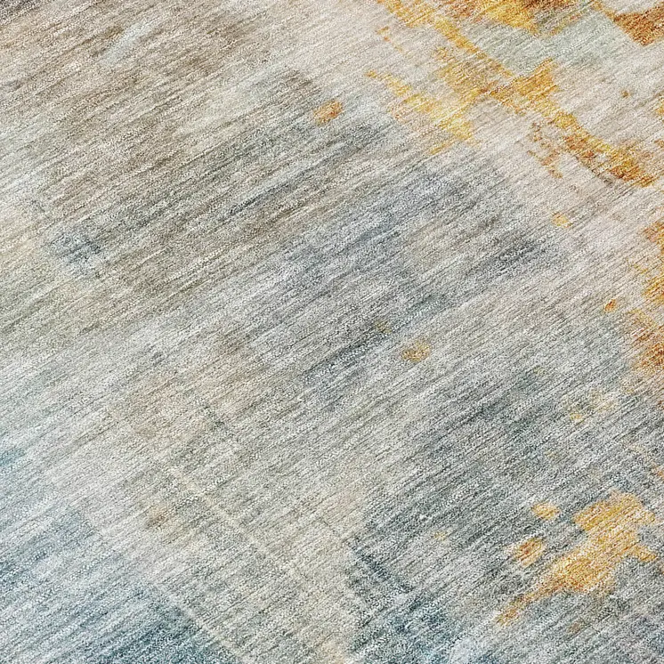 8' Linen Teal Blue And Copper Round Abstract Washable Indoor Outdoor Area Rug