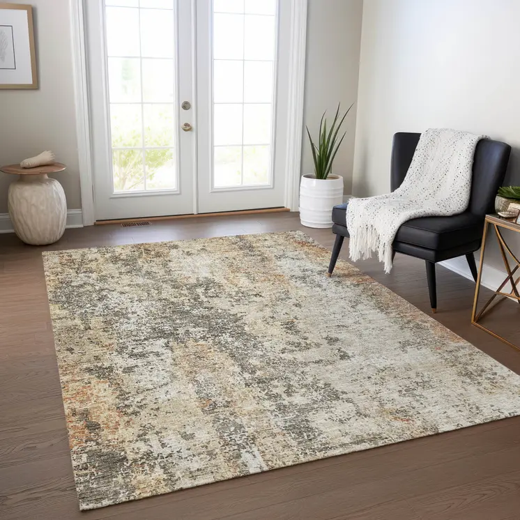 8' X 10' Terra Cotta Beige And Dark Gray Abstract Washable Indoor Outdoor Area Rug