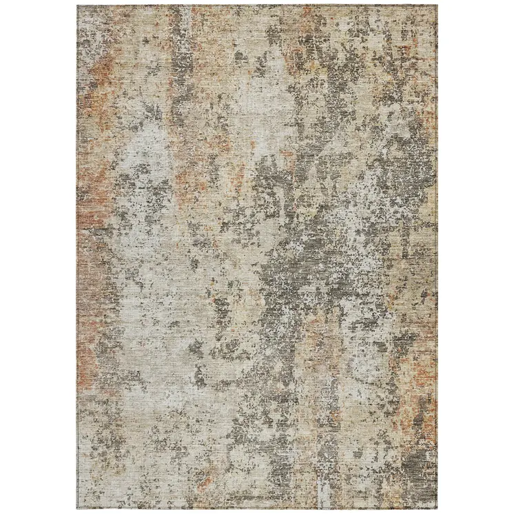 9' X 12' Terra Cotta Beige And Dark Gray Abstract Washable Indoor Outdoor Area Rug