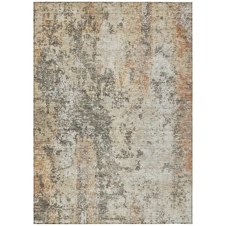 9' X 12' Terra Cotta Beige And Dark Gray Abstract Washable Indoor Outdoor Area Rug