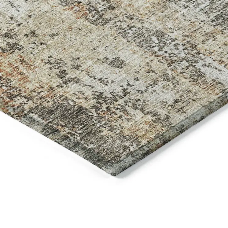 9' X 12' Terra Cotta Beige And Dark Gray Abstract Washable Indoor Outdoor Area Rug