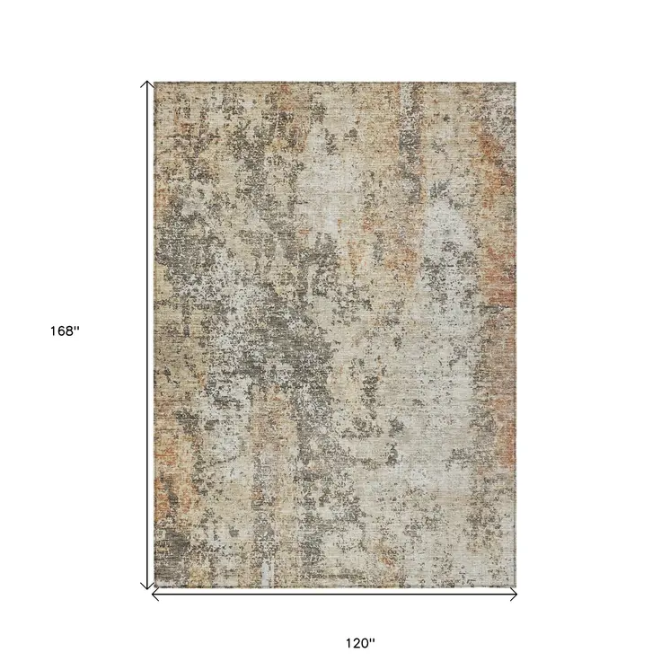 10' X 14' Terra Cotta Beige And Dark Gray Abstract Washable Indoor Outdoor Area Rug