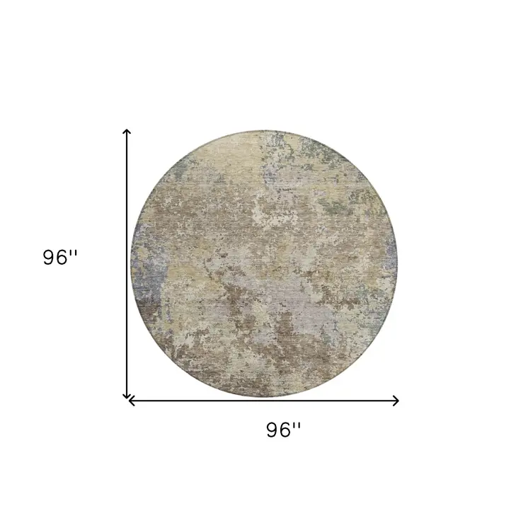8' Beige And Brown Round Abstract Washable Indoor Outdoor Area Rug