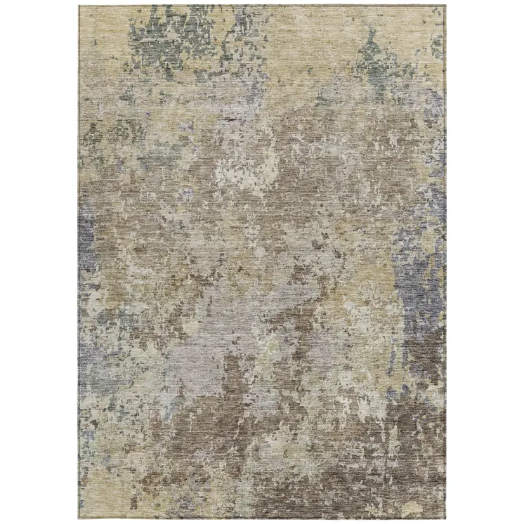 8' X 10' Beige And Brown Abstract Washable Indoor Outdoor Area Rug