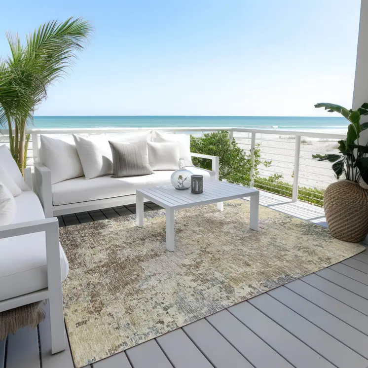 8' X 10' Beige And Brown Abstract Washable Indoor Outdoor Area Rug