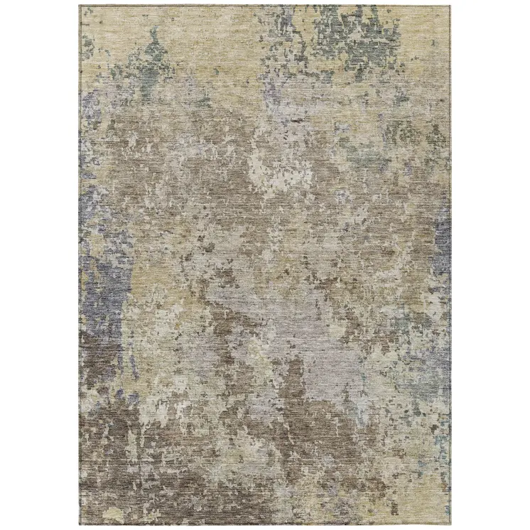8' X 10' Beige And Brown Abstract Washable Indoor Outdoor Area Rug