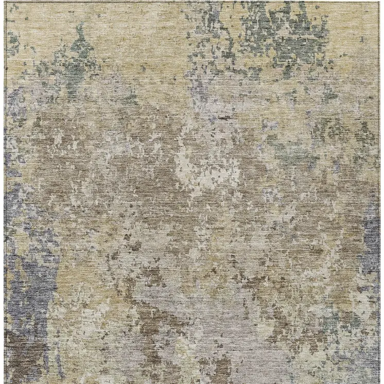 8' X 10' Beige And Brown Abstract Washable Indoor Outdoor Area Rug