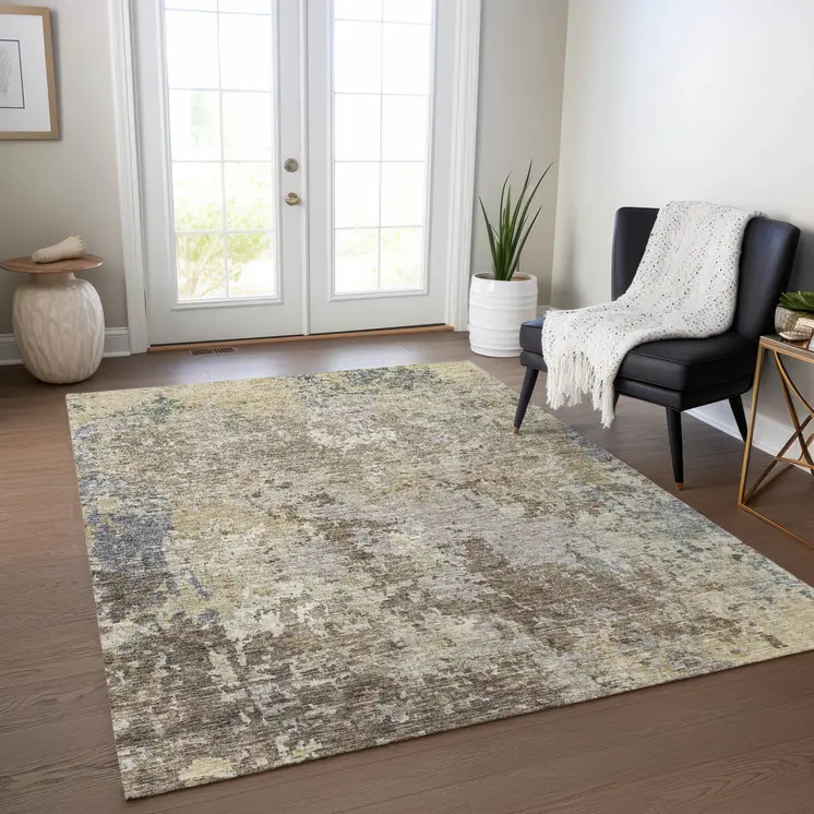 8' X 10' Beige And Brown Abstract Washable Indoor Outdoor Area Rug