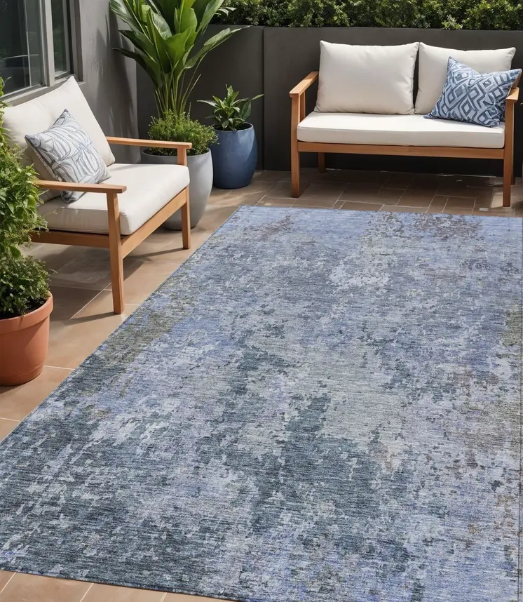 5' X 8' Blue And Dark Gray Abstract Washable Indoor Outdoor Area Rug
