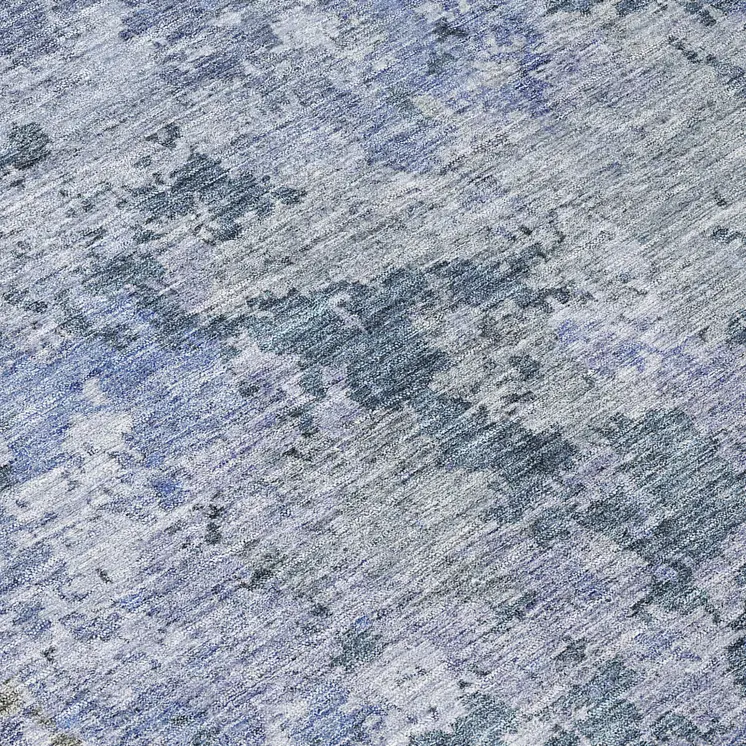 8' Blue And Dark Gray Round Abstract Washable Indoor Outdoor Area Rug