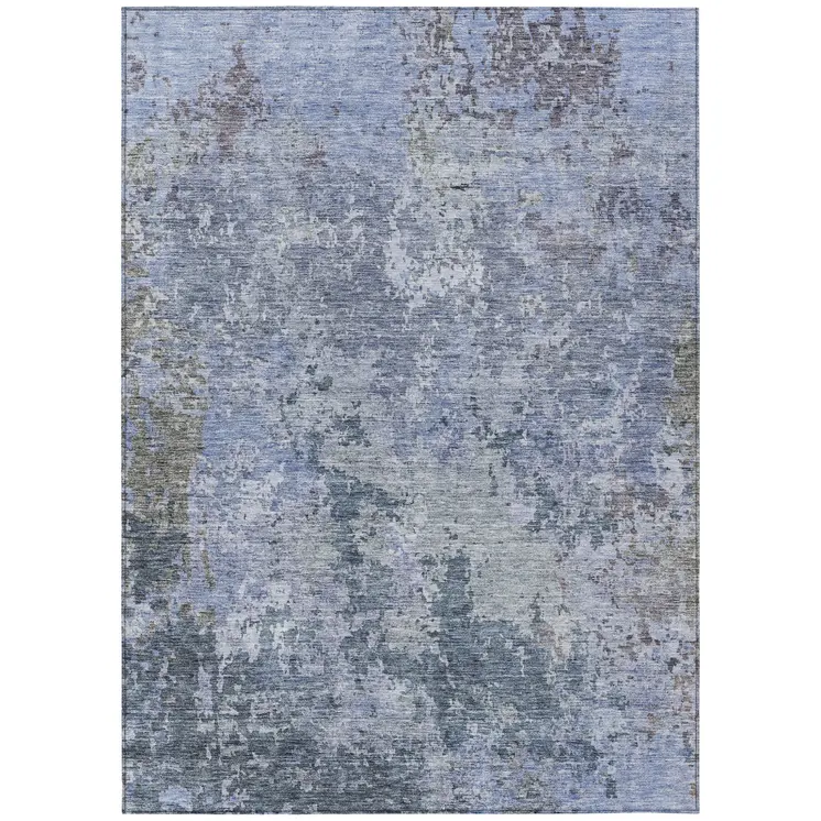 8' X 10' Blue And Dark Gray Abstract Washable Indoor Outdoor Area Rug