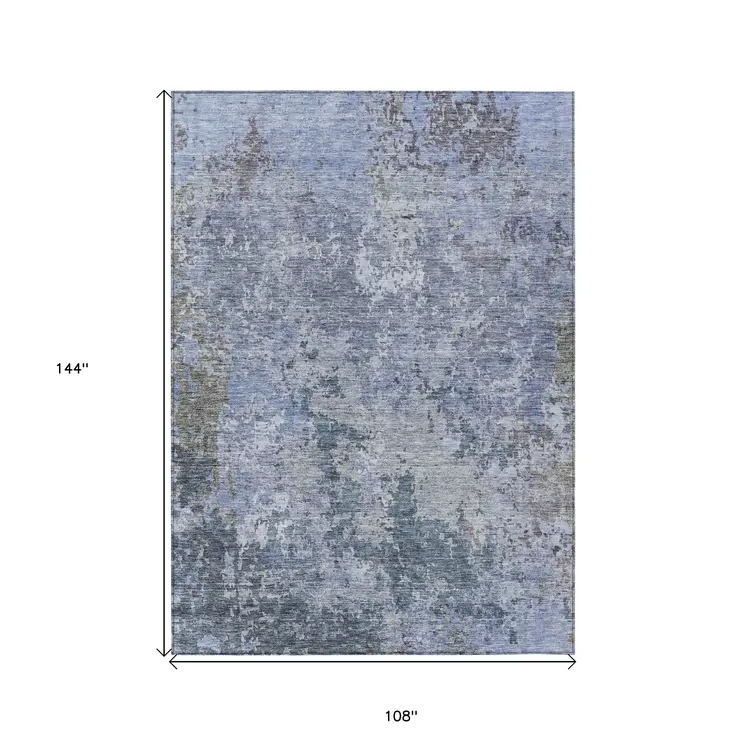 9' X 12' Blue And Dark Gray Abstract Washable Indoor Outdoor Area Rug