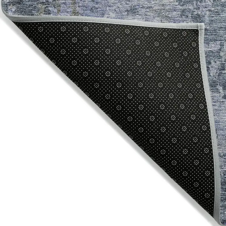 9' X 12' Blue And Dark Gray Abstract Washable Indoor Outdoor Area Rug
