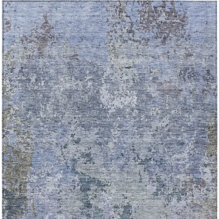 9' X 12' Blue And Dark Gray Abstract Washable Indoor Outdoor Area Rug