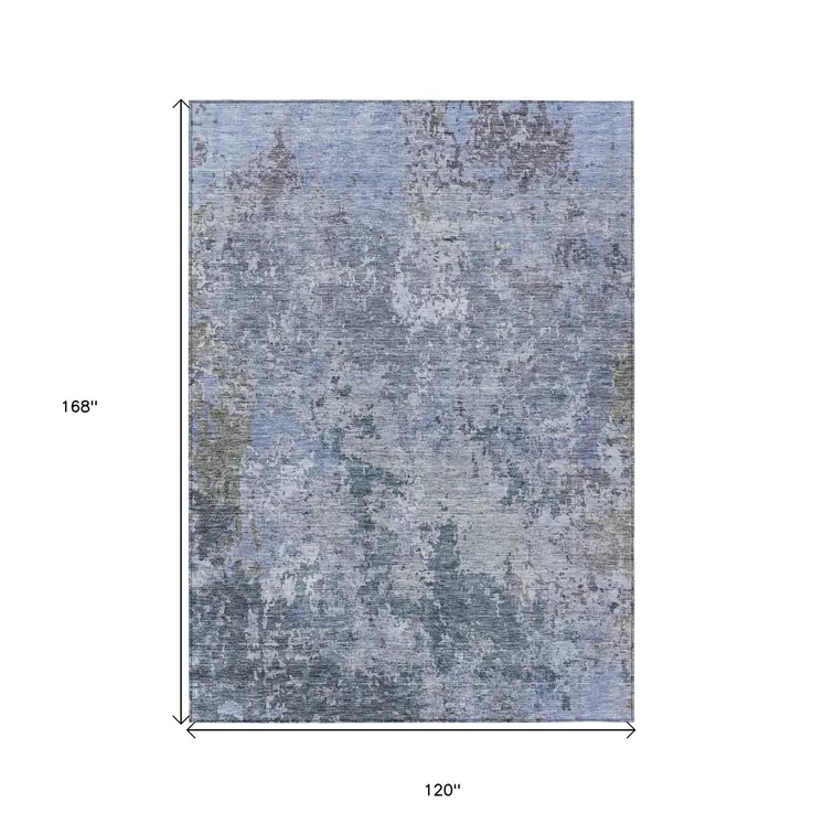 10' X 14' Blue And Dark Gray Abstract Washable Indoor Outdoor Area Rug