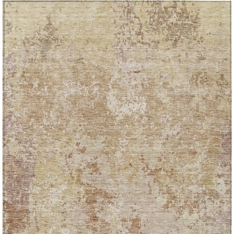 3' X 5' Copper And Beige Abstract Washable Indoor Outdoor Area Rug