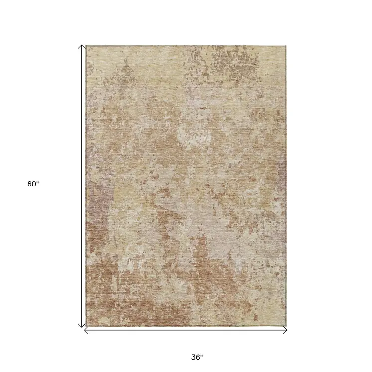 3' X 5' Copper And Beige Abstract Washable Indoor Outdoor Area Rug