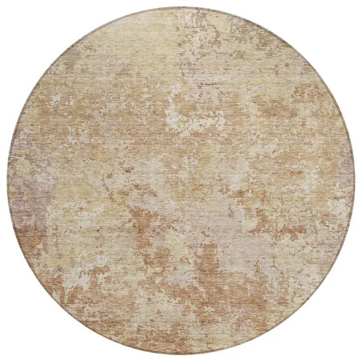 8' Copper And Beige Round Abstract Washable Indoor Outdoor Area Rug