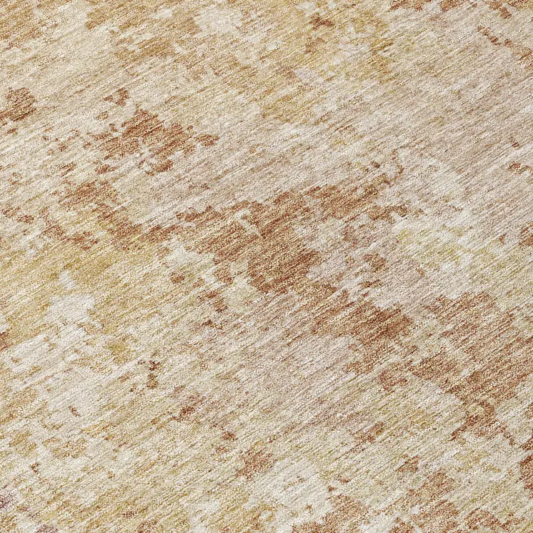 8' Copper And Beige Round Abstract Washable Indoor Outdoor Area Rug