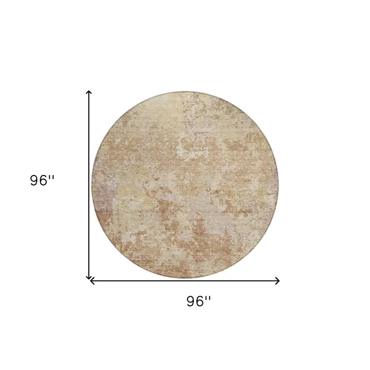 8' Copper And Beige Round Abstract Washable Indoor Outdoor Area Rug