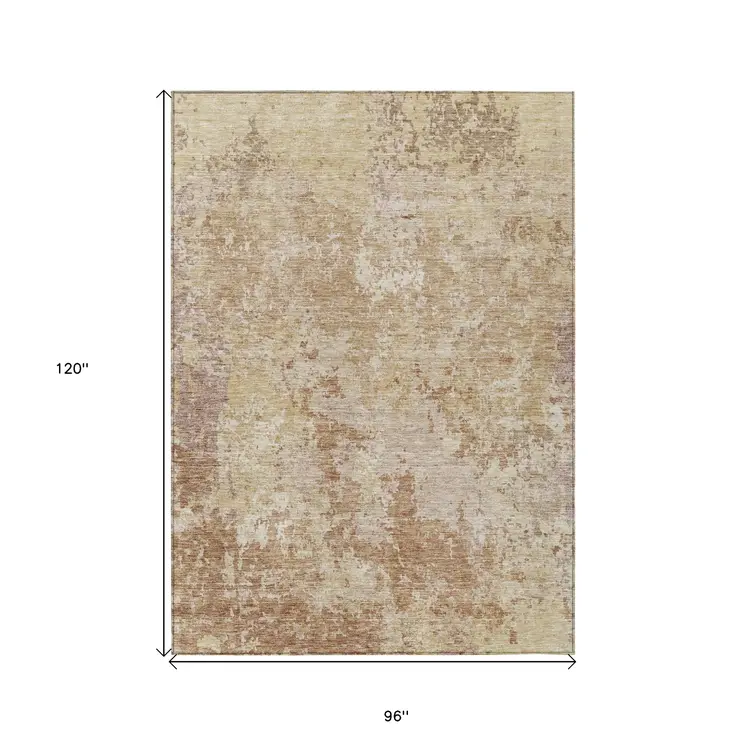 8' X 10' Copper And Beige Abstract Washable Indoor Outdoor Area Rug