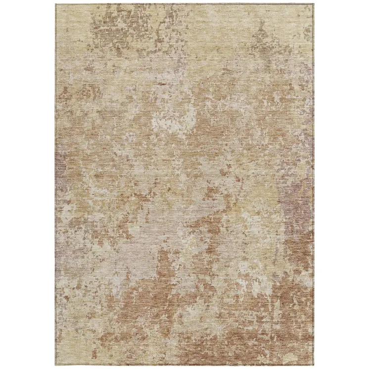 9' X 12' Copper And Beige Abstract Washable Indoor Outdoor Area Rug