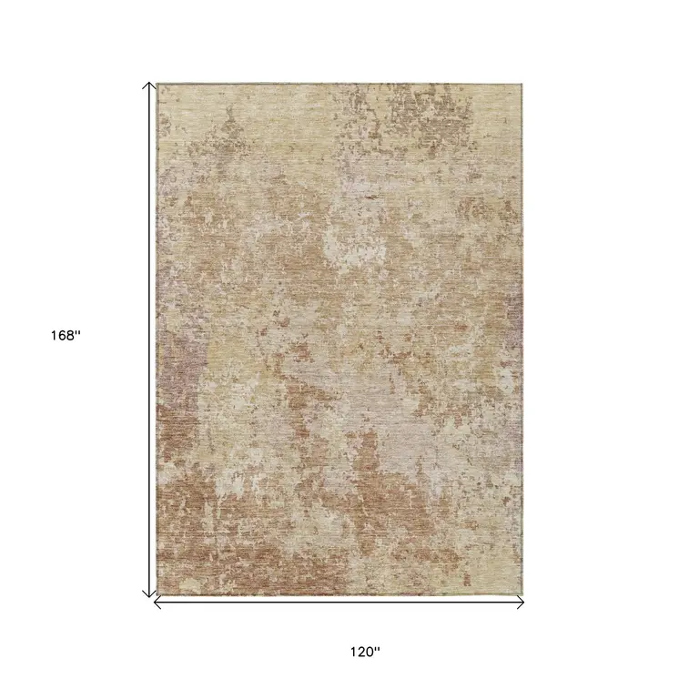 10' X 14' Copper And Beige Abstract Washable Indoor Outdoor Area Rug