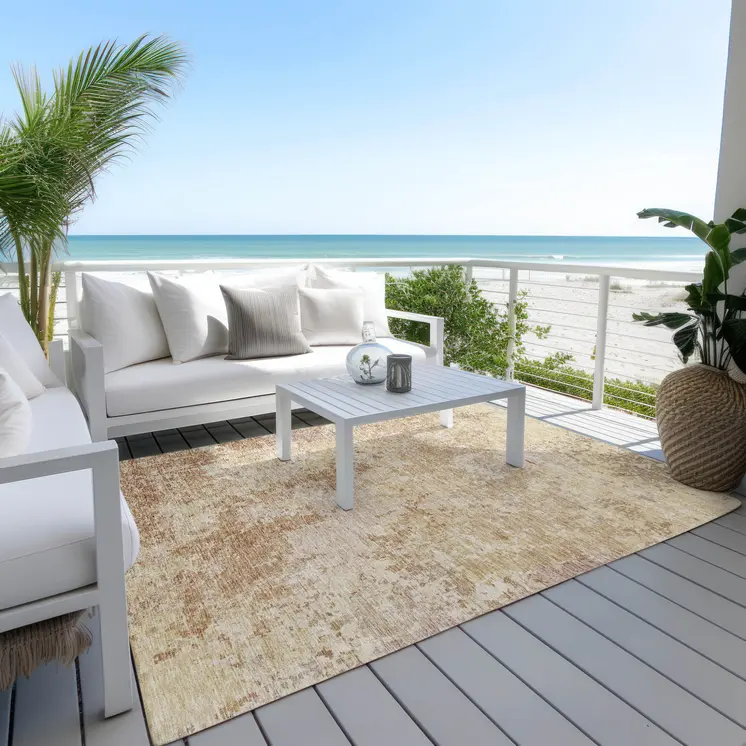 10' X 14' Copper And Beige Abstract Washable Indoor Outdoor Area Rug