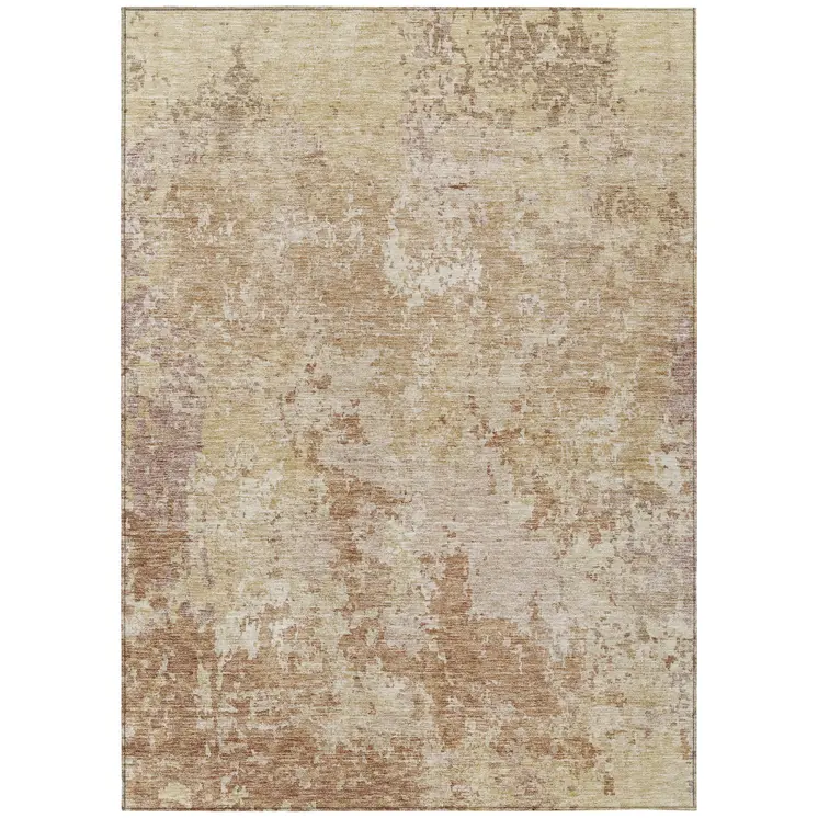 10' X 14' Copper And Beige Abstract Washable Indoor Outdoor Area Rug