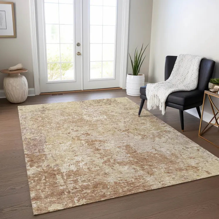 10' X 14' Copper And Beige Abstract Washable Indoor Outdoor Area Rug
