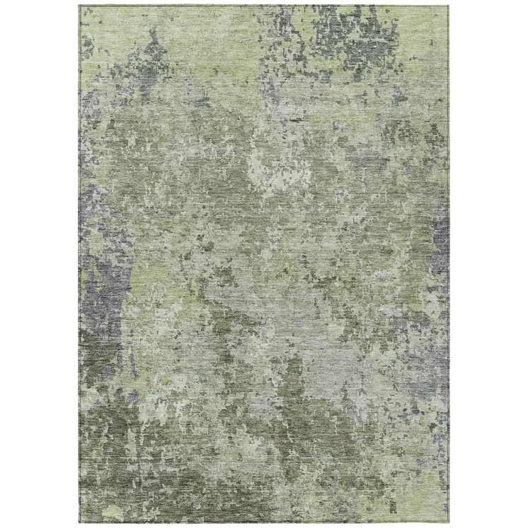 3' X 5' Green And Gray Abstract Washable Indoor Outdoor Area Rug