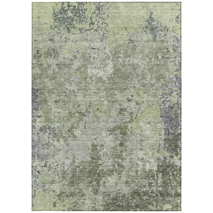 5' X 8' Green And Gray Abstract Washable Indoor Outdoor Area Rug