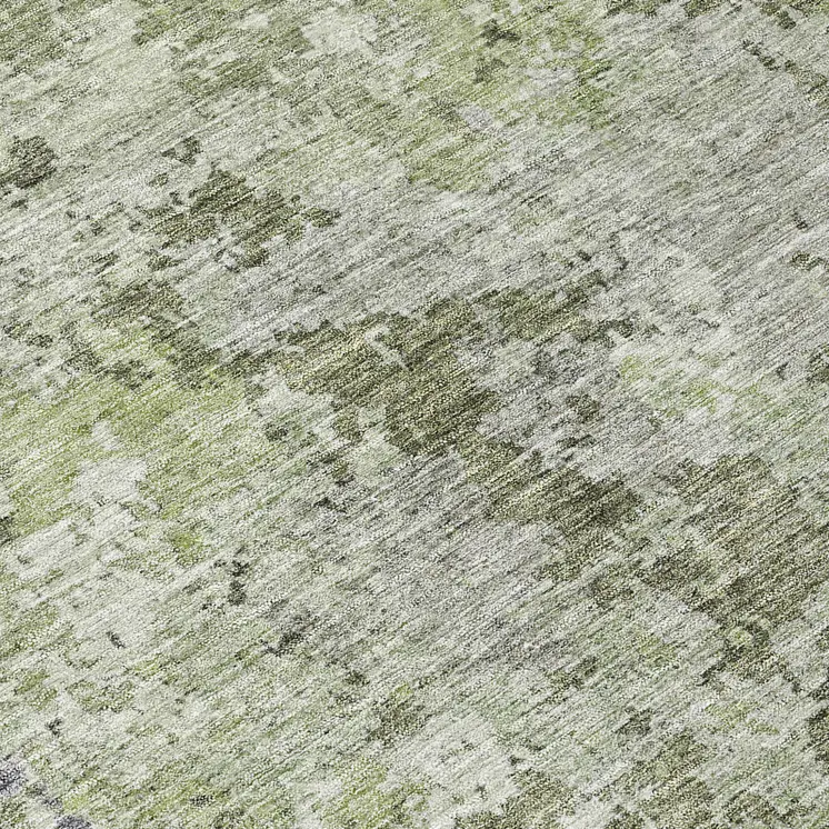 8' Green And Gray Round Abstract Washable Indoor Outdoor Area Rug