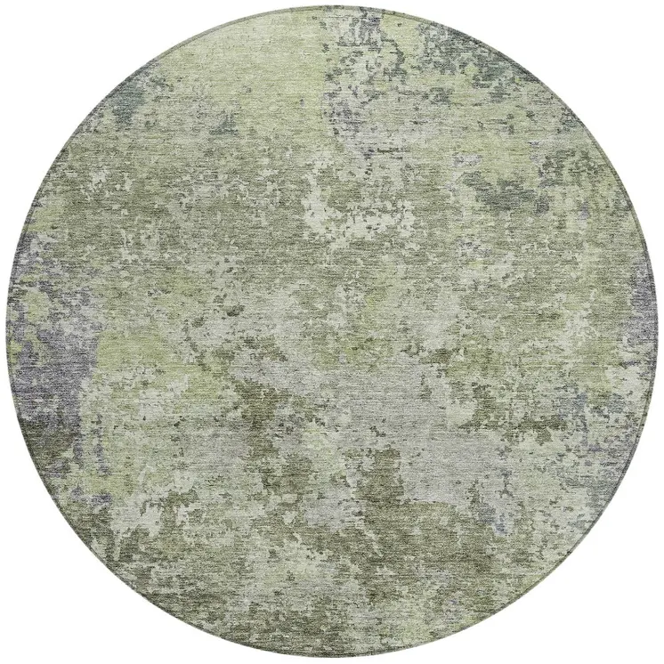 8' Green And Gray Round Abstract Washable Indoor Outdoor Area Rug