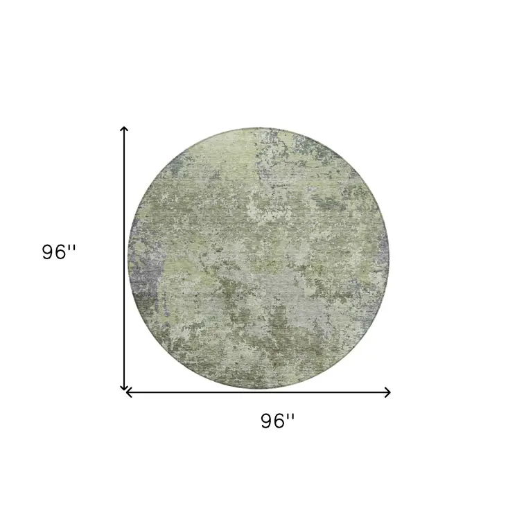 8' Green And Gray Round Abstract Washable Indoor Outdoor Area Rug