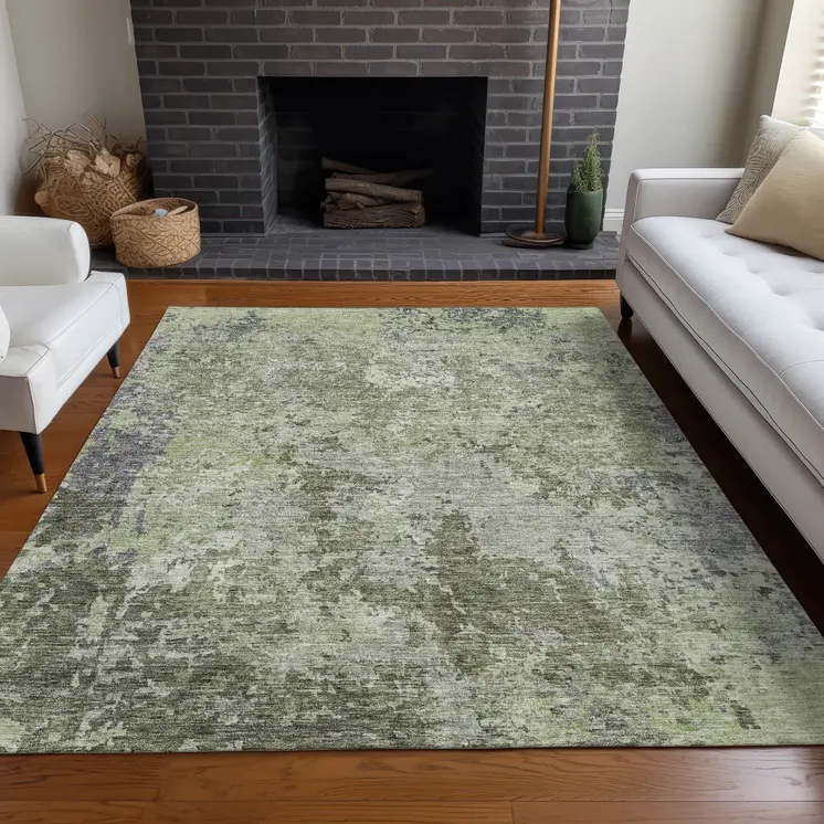 9' X 12' Green And Gray Abstract Washable Indoor Outdoor Area Rug