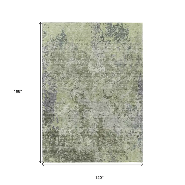 10' X 14' Green And Gray Abstract Washable Indoor Outdoor Area Rug