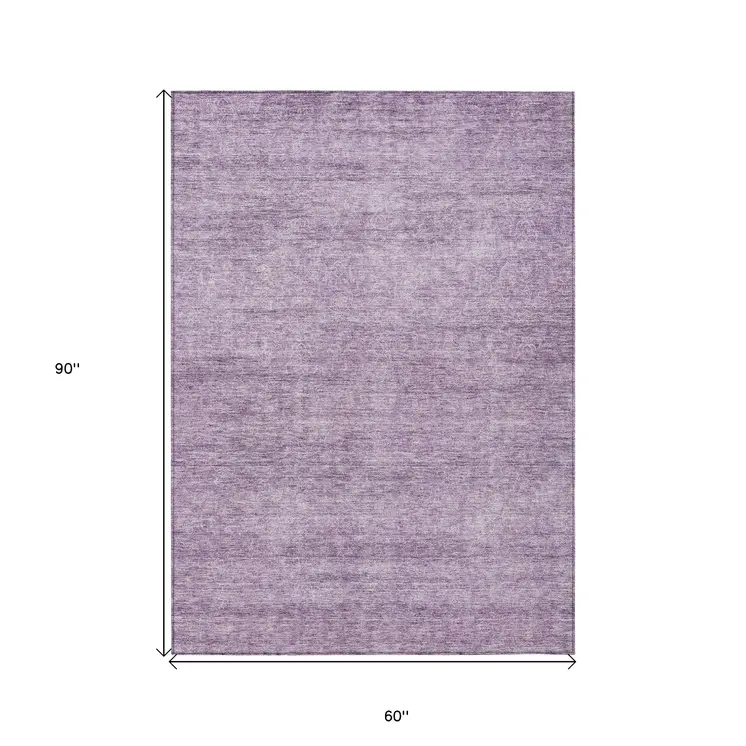 5' X 8' Lavender And Purple Abstract Washable Indoor Outdoor Area Rug