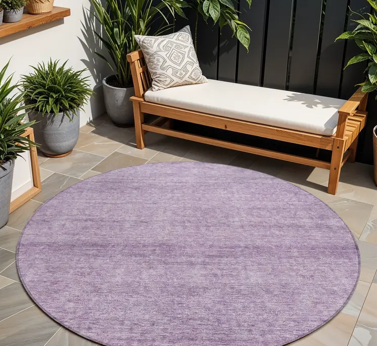 8' Lavender And Purple Round Abstract Washable Indoor Outdoor Area Rug